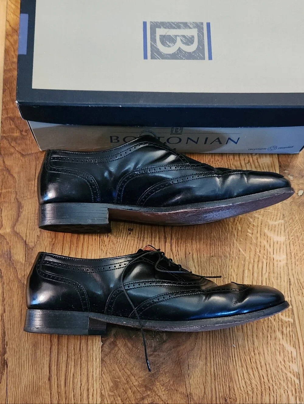 Vintage Bostonian Black Wingtip Oxford Dress Shoes size 10 Men's
